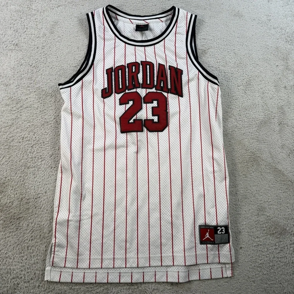 Nike Air Jordan Jersey Youth Large White Red Pinstripe Basketball #23 Bulls